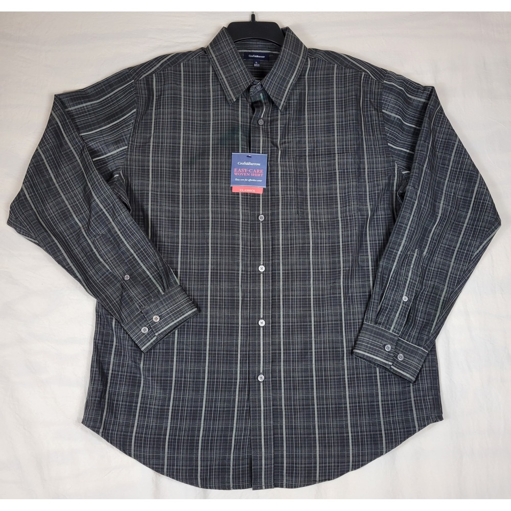 Croft & Barrow Mens Easy-Care Woven Shirt Gray Plaid L CBW33221LPL